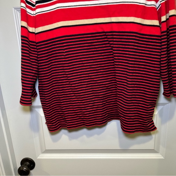 Sag Harbor Red/White/Black Striped 3/4 Sleeve Top size 2X - Picture 6 of 7